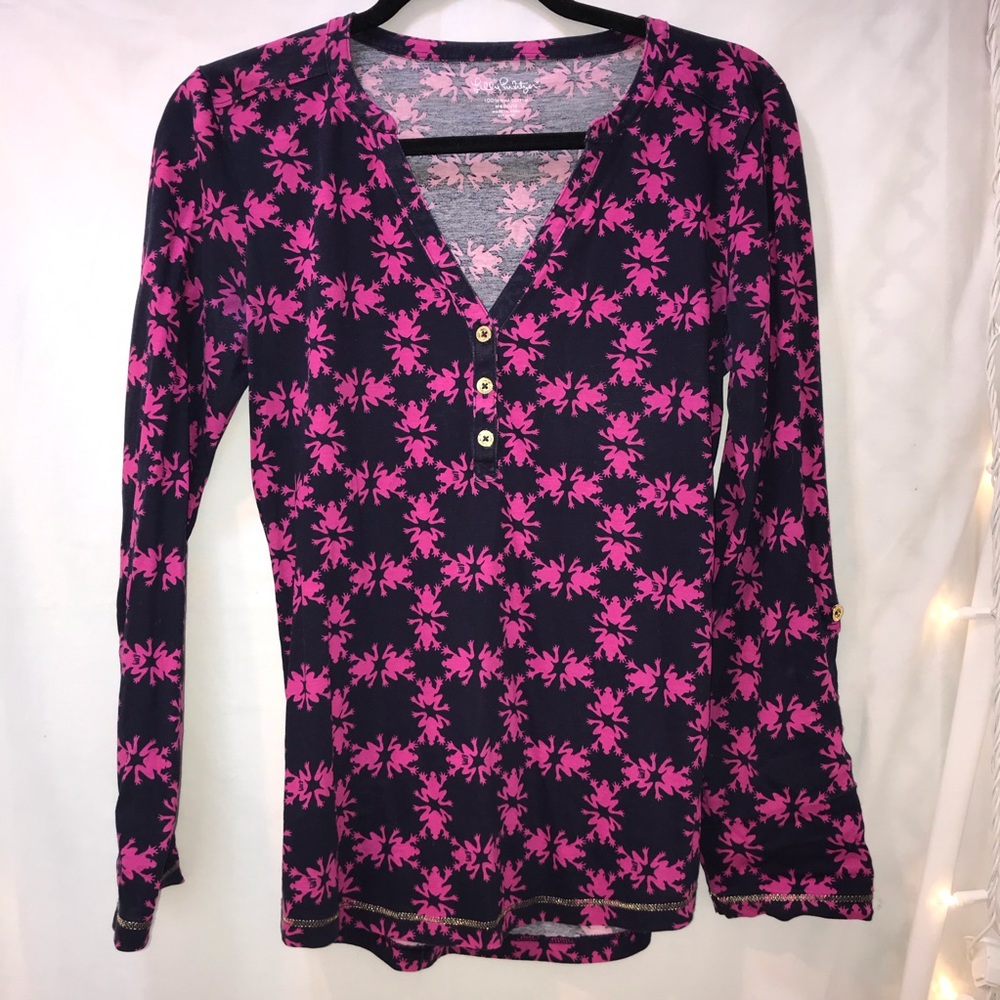 ‼️LILLY PULITZER‼️ long slv pink & blue frog print